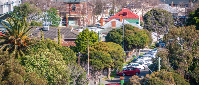 City landscape with streets and houses