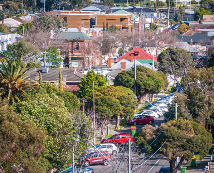 City landscape with streets and houses