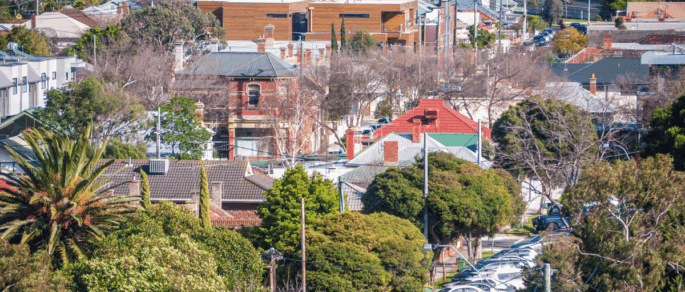 City landscape with streets and houses