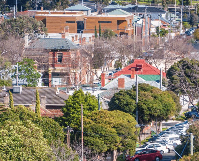 City landscape with streets and houses